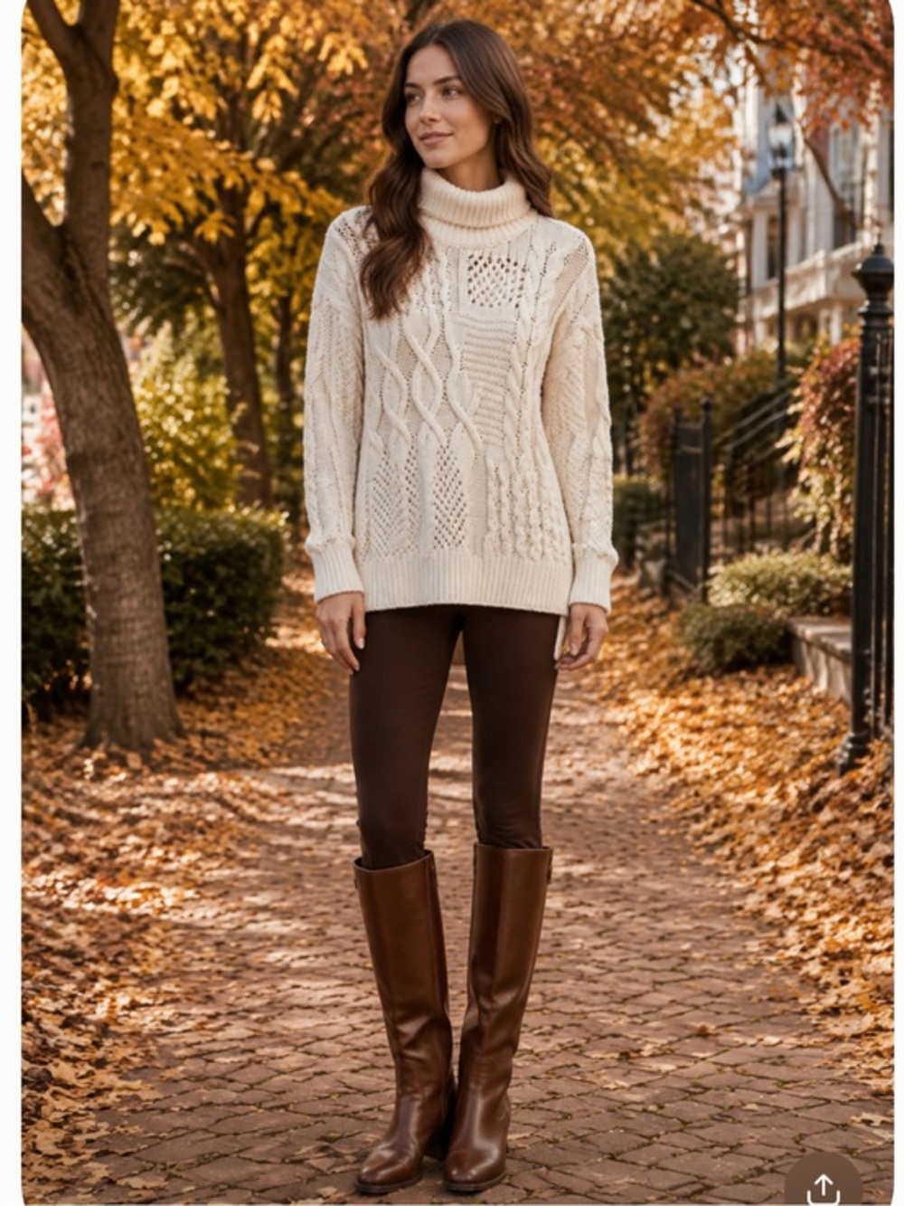 Athleta  Wool Cashmere Cable Knit Turtleneck Sweater in ivory